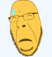 emoticon glasses open_mouth series:soymoji soyjak stubble sweating variant:cobson worried yellow yellow_skin // 775x849 // 17.7KB