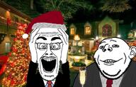 bald champagne christmas christmas_tree duo grin looking_at_you santa_hat stubble subvariant:gapealien suit_and_tie variant:cutejak variant:gapejak winter // 709x452 // 428.5KB