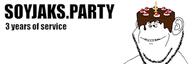 banner birthday cake candle chocolate closed_mouth ear grin smile soyjak_party stubble text variant:impish_soyak_ears // 300x100 // 15.9KB