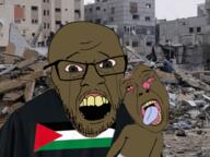 2soyjaks animated arm brown_eyes brown_skin clothes crying dead flag:palestine gemeraldiest_comments_section💎💎💎enter_as_you_please💎💎💎 glasses irl_background nigger open_mouth palestine sad stubble variant:bernd variant:feraljak yellow_teeth // 640x480 // 1.1MB