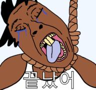 ack brown_skin buck_teeth clothes hair hanging its_over minus8 open_mouth rope small_eyes soyjak text variant:bernd // 771x723 // 56.7KB