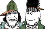 2soyjaks anime are_you_soying_what_im_soying clothes grin hair hat jjba jojos_bizarre_adventure jojos_bizarre_adventure_part_3 no_glasses oingo_boingo oingo_boingo_brothers smile stubble subvariant:shrimpish transparent_background variant:gapejak variant:markiplier_soyjak // 1280x820 // 90.2KB