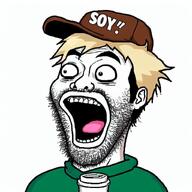 clothes cup green_clothes hat meta:ai_generated open_mouth stubble teeth tongue variant:unknown yellow_hair // 1024x1024 // 132.2KB