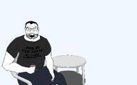 artist:toniylijani beard body_hair chair cigarette clothes crazy ear eyebrows facial_hair finland finnish_text glasses hair my_summer_car open_mouth shirt_with_words soy soyjak stubble table variant:feraljak wrinkles // 1680x1050 // 36.1KB