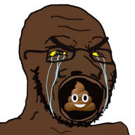 angry black_skin bloodshot_eyes coprophagia crying distorted glasses open_mouth poop soyjak stubble thick_eyebrows variant:soyak yellow_sclera 💩 // 600x600 // 56.0KB