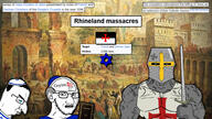 arm balding big_lips catholic catholicism chair christian_cross christian_identity christianity chud closed_eyes closed_mouth clothes crusade crusader crying ear flag:knights_templar foot frown full_body glasses goy goyim great_helm grey_hair hair hat hebrew_text helmet israel its_over jewish_nose judaism kike kippah knight leg looking_at_you massacre open_mouth rent_free rhineland_massacres sad scared shoe shorts side_profile sign soyjak star_of_david stubble subvariant:muscular_chud text tjd tkd total_jew_death total_kike_death total_muslim_death variant:chudjak variant:soyak // 1920x1080 // 544.4KB