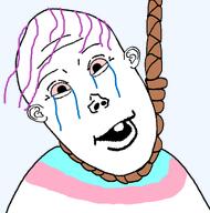 ack ack! bloodshot_eyes crying ear flag:transgender_pride_flag forehead_lines meta:forced_meme meta:vlodson_will_never_be_a_gem open_mouth pink_hair purple_hair rope teeth tranny variant:vlodson // 1000x1011 // 203.2KB