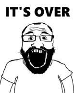 arm balding beard clothes glasses hair happy its_over open_mouth soyjak subvariant:science_lover text tshirt variant:markiplier_soyjak // 800x1000 // 9.0KB