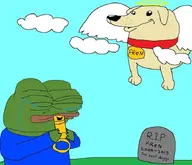 2000 2015 amphibian angel animal blue_shirt closed_eyes closed_mouth clothes cloud collar crying dog fren frog grave gravestone green_skin halo holding_object lips nas nas:pepe pepe pepe_the_frog pet rip subnas:apu tombstone transparent_background wing // 735x630 // 54.4KB