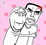 anger_mark artist:siliconebreast blush bothered cargo_shorts closed_eyes closed_mouth clothes crying ear glasses hair heart holding_heart holding_object hugging looking_at_you looking_to_the_right music nipple song soyjak stubble subvariant:chudjak_front subvariant:wholesome_soyjak tiktok tshirt variant:chudjak variant:gapejak video watermark // 586x576, 18.2s // 1.3MB