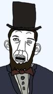 abraham_lincoln beard bowtie brown_hair clothes ear hair hat open_mouth soyjak stubble suit top_hat variant:lawrence // 1440x2560 // 101.8KB