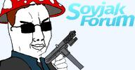 advertisement award brown_hair clothes frank glasses gun hair hat mushroom series:shrooms shroom soyjak_forum stubble sunglasses tec-9 variant:chudjak // 1000x523 // 66.0KB
