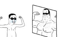 arm buff closed_mouth fist gigachud glasses hair hand hands_up mirror nipple smile soyjak sunglasses variant:chudjak // 1000x642 // 81.9KB