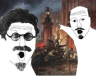 2soyjaks arm beard bolshevik communism glasses hair hand history leon_trotsky mustache pointing russia russian_empire soviet_union soyjak soyjaks stubble trotsky variant:two_pointing_soyjaks vladimir_lenin // 720x571 // 527.3KB