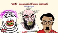3soyjaks 4chan acne balding bant_(4chan) beard bloodshot_eyes brown_skin clenched_teeth clothes cracked_teeth femdom goonhitler hair i_hate i_love mustache neckbeard soyjak stubble swastika text tranny ugly variant:chudjak variant:feraljak variant:grrrhjak wrinkles yellow_teeth // 2084x1192 // 653.6KB