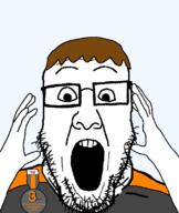 award booru brown_hair dan glasses hand hands_up soybooru stubble subvariant:ppplier variant:markiplier_soyjak variant:ppp // 673x800 // 53.7KB