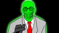 clothes ear glasses glowie glowing hand necktie open_mouth soyjak stubble suit variant:unknown // 1922x1080 // 260.1KB