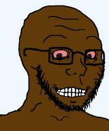 bloodshot_eyes brown_skin closed_mouth crazed crazy glasses happy insane looking_at_you monochrome nigger pupils sinister soyjak stubble subvariant:soyak_(crazed) template transparent_background variant:soyak // 665x800 // 56.3KB