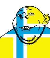 closed_mouth flag flag:kalstør glasses grin looking_at_you smile soyjak stubble subvariant:gapealien variant:gapejak // 722x832 // 89.7KB