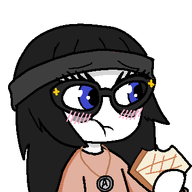 animated anime avengers beanie blue_eyes closed_mouth clothes eyelashes female glasses hair holding_object luluco redraw space_patrol_luluco toast variant:soytan // 358x408 // 33.9KB