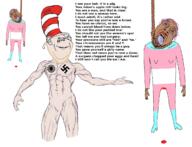 3soyjaks ack blond blood blue_eyes brown_skin dr_seuss gun hanging meta:tagme open_mouth peom sonnenrad stubble suicide swastika the_cat_in_the_hat tranny variant:bernd variant:impish_soyak_ears wordswordswords // 1233x944 // 443.6KB