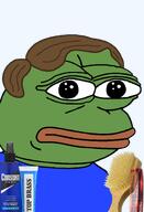 amphibian bald blue_background brown_hair closed_mouth clothes comb consort frog green_skin hair hair_groom hair_spray hairbrush lips looking_at_you nas nas:pepe pepe_the_frog top_brass tshirt // 1008x1479 // 439.9KB