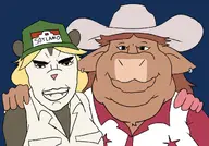 2soyjaks ally_tinhorn animal anthro at background baseball bovid bovine brown cap cattle chud_troon_alliance clothes collared cowboy duo ear eyebrows fangs furry hair hand hat headgear headwear looking looking_at_you mammal marsupial mexico neck no nose of on opossum overweight parody piercing pink priscilla_vermin ring shading shoulder simple sleeveless smile smirk smirking states subvariant:meximutt_front2 subvariant:pol_face tan teeth teeth_showing texas topwear transparent tuft united united_states variant:chudjak variant:meximutt viewer yellow_hair // 1217x850 // 186.3KB