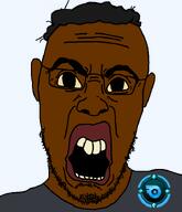 angry big_eyes big_lips black_skin buck_teeth clothes discord discord_nitro disgusted ear glasses grey_shirt hair nigger nitro nitro_platinum open_mouth platinum soyjak stubble transparent_background variant:halojak yellow_sclera yellow_teeth // 620x720 // 70.7KB