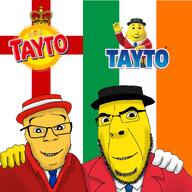 Tayto chips clothes flag:ireland flag:northern_ireland food glasses hand hand_on_shoulder hat ireland jacket logo northern_ireland potato shading smile stubble variant:cobson variant:feraljak yellow_skin // 1280x1280 // 541.5KB