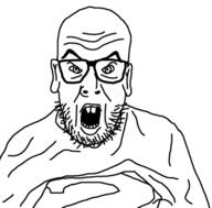 angry bald british buck_teeth ear gape glasses open_mouth rage soyjak stubble superman variant:gapejak // 452x444 // 59.7KB