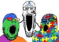 3soyjaks autism autism_speaks colorful puzzle soyjak_trio subvariant:longplier trio variant:gapejak variant:markiplier_soyjak variant:tony_soprano_soyjak // 828x581 // 253.2KB