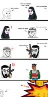 ak-47 angry arabic_text arm battery belt bloodshot_eyes bomb brown_skin closed_mouth clothes comic crying detonator explosion female firearm glasses gun hair hand hat headband hijab holding_gun holding_object holding_rifle islam makeup mass_shooter mucus multiple_soyjaks mushroom_cloud open_mouth rifle soyjak speech_bubble subvariant:soyak_(irritated) suicide_bomber taqiyah terrorist text transparent variant:chudjak variant:soyak variant:wojak weapon wojak // 696x1412 // 250.6KB