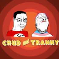 2soyjaks angry cartoon closed_mouth clothes glasses hair looking_at_each_other mustache nazism purple_hair smile smirk smug soyjak stubble swastika text tom_and_jerry tranny variant:chudjak variant:gapejak // 500x500 // 184.4KB