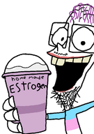 estrogen fanboy fanboy_and_chum_chum holding_object lipstick mustache purple_hair troon variant:slushiejak // 704x1000 // 20.6KB