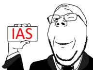 arm bowtie clothes glasses hand holding_object ias smile soyjak stubble subvariant:wholesome_soyjak suit text variant:gapejak wink // 1070x800 // 27.2KB