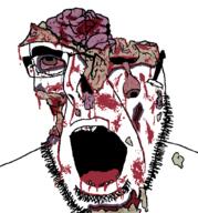 blood blood_drip blood_from_eyes blood_from_forehead blood_from_mouth blood_on_face blood_splatter bloodshot_eyes bone brain broken_glasses broken_teeth brown_eyes bruise crying dangling_eye death deep_wound exposed_bone exposed_brain glasses gore injury looking_down looking_up mutilation nosebleed open_mouth soyjak stubble variant:cobson white_background // 624x670 // 104.6KB