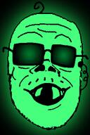 baby deformed earpiece glasses glowing green green_skin hair mustache smile soyjak stubble subvariant:jacobson sunglasses trend:glowie variant:a24_slowburn_soyjak // 296x444 // 38.7KB