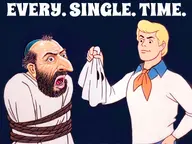 arm beard big_nose blond ear exposed fred_jones ghost hand jewish_nose judaism kike meta:not_oc nas:merchant panic rope rubbing_hands scream smug teeth text tied_up unmasked white_skin // 1997x1500 // 370.7KB