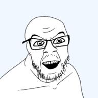 annoying_orange glasses looking_at_you mustache open_mouth smile soyjak stubble teeth transparent_background variant:feraljak variant:oranjak // 1500x1500 // 98.6KB