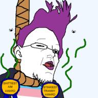 award dead donald_trump flag:transgender_pride_flag flies glasses hanging meta:tagme purple_hair purple_lipstick rope shooter stink_lines stinky stubble thomas_matthew_crooks tranny variant:shooterjak // 420x420 // 37.6KB