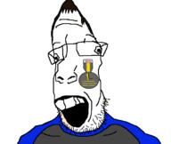 badge brown_hair clothes glasses jake jakparty_soy open_mouth soyjak stubble teeth text variant:parrotjak // 682x576 // 33.4KB