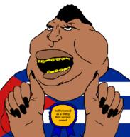 FerdinandDist(namefag) award blacked country countrywar cuba eyelashes fat flag flag:cuba hair hand hands_up lips lipstick meximutt nails nas obese open_mouth self_insert soyjak subvariant:mexislut teeth text variant:meximutt // 795x833 // 43.3KB