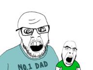 2soyjaks clothes crazed father glasses mustache open_mouth soyjak stubble text tshirt variant:cobson variant:feraljak // 999x750 // 98.6KB