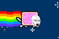 animal animated cat flying glasses looking_to_the_right no_ears nose nyan_cat open_mouth paw paws rainbow space star stubble tail teeth_showing variant:soyak white_skin // 1200x800 // 121.8KB