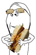 food glasses hand holding_object nipple sandwich smile soyjak stubble subvariant:wholesome_soyjak variant:gapejak // 676x1021 // 343.7KB