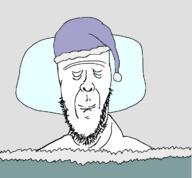 bed blanket calm closed_eyes closed_mouth clothes dream hat nightcap sleeping smile soyjak stubble variant:Cobbert // 711x661 // 29.0KB