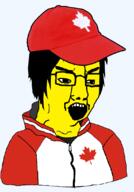 asian baseball_cap canada clothes country flag flag:canada glasses hair hat jacket open_mouth soyjak variant:chudjak yellow_skin // 769x1104 // 248.5KB