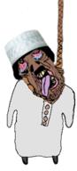 arab brown_skin clothes crying deformed full_body hand hanging hat islam leg mustache open_mouth rope soyjak stubble subvariant:brunetto suicide tongue variant:bernd yellow_teeth // 174x382 // 45.4KB