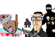Warrior-Z(user) ack alfietheboorufag(user) arabic_text assault_rifle balaclava bat batman batman_(series) bbc black_hood black_jacket brown_skin brown_troonjak buff caligraphy crying england flag flag:england flag:norway flag:shahada full_body glasses hanging iron islam kratos kufic lifesucksthenyoudie m16 meta:tagme muscles muscular_male muslims norway punisher purple_hair queen_of_spades red rifle self_insert shahada skull slopjak soybooru spawn stick stubble subvariant:euromutt subvariant:muscular_chud2 tranny variant:bernd variant:chudjak variant:cobson variant:markiplier_soyjak // 900x600 // 171.9KB