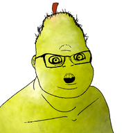beard crazed eyebrows food fruit glasses green_skin looking_at_you pear series:fruiterz! stubble subvariant:ishish_feraljak torso transparent_background upside_down variant:feraljak // 1500x1500 // 786.5KB